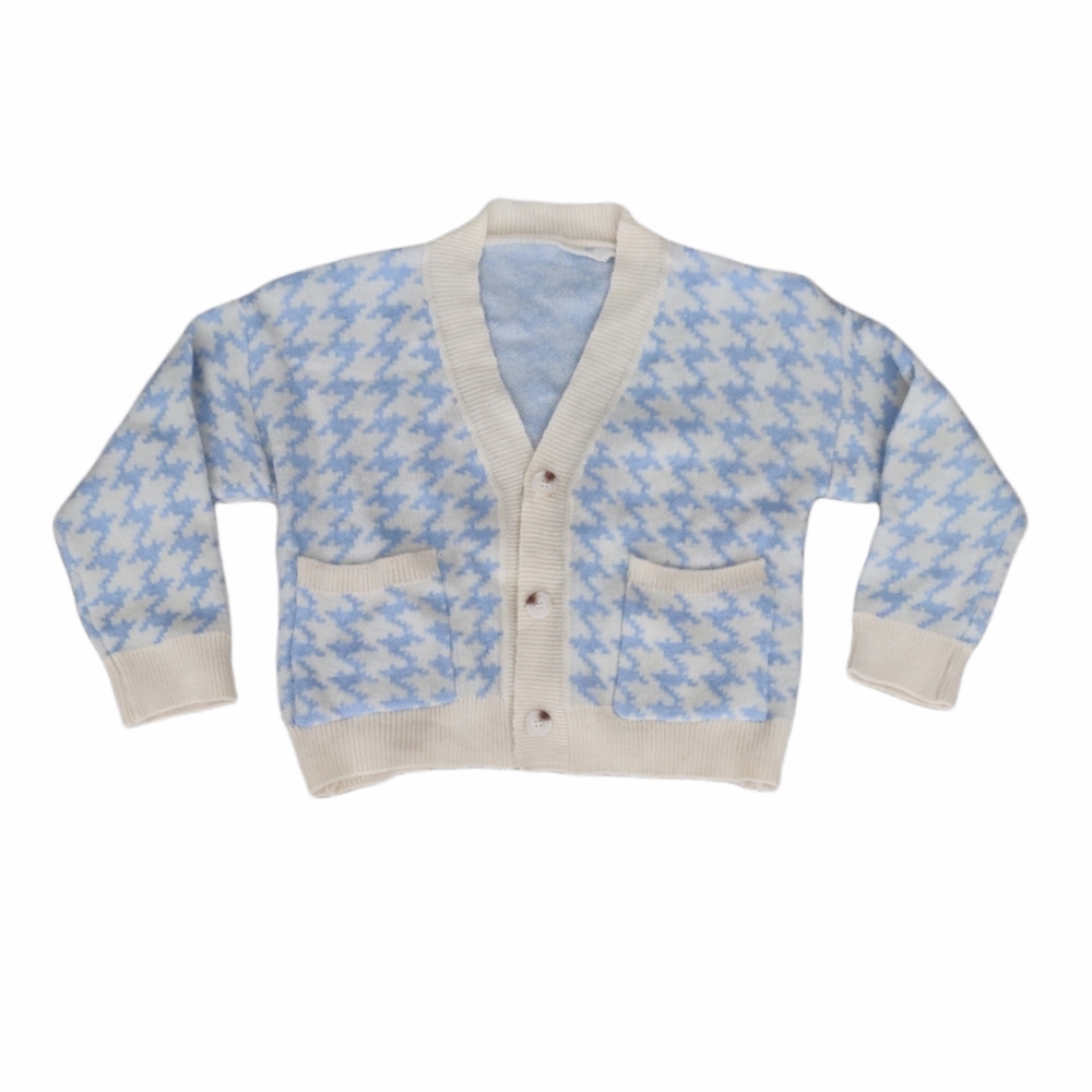 ⭐Light Blue and Cream Houndstooth Button Up Sweater Cardigan